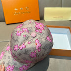 Louis Vuitton baseball cap, gray monogram with pink flowers and button detail