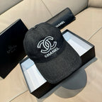 Chanel baseball cap in dark charcoal denim, white embroidered logo on front