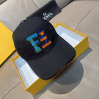 Fendi cap in dark fabric with multicolor embroidered logo on the front panel
