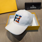 White baseball cap with multicolor FENDI patch logo on the front