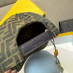 Fendi cap side panel detail showing black leather label and interior opening