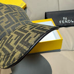 Fendi cap brim detail, dark olive/tan FF monogram woven texture