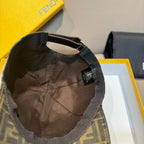 Fendi cap interior view with black strap and lining inside FF-patterned crown