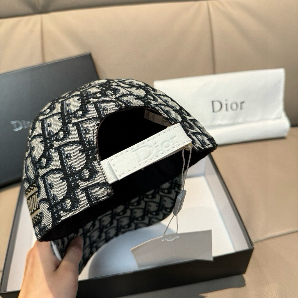 Dior cap interior view with black lining and white leather-look strap panel