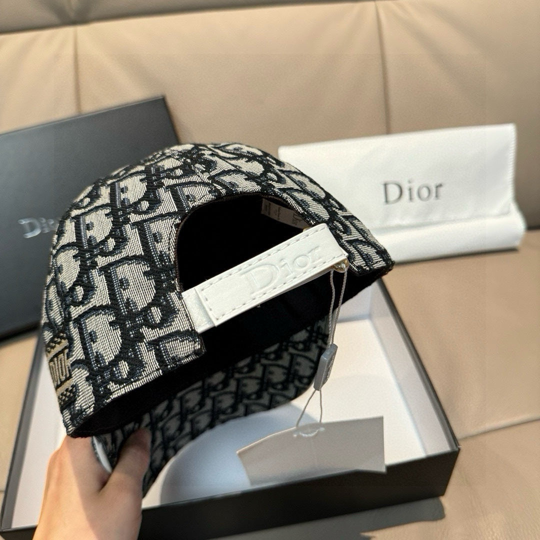 Dior cap interior view with black lining and white leather-look strap panel