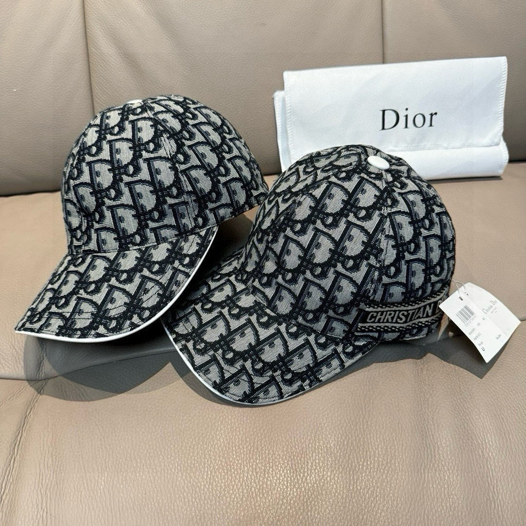 Pair of Dior caps with matching black and white logo print