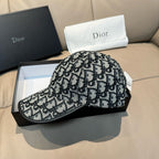 Dior baseball cap, side view, dark and light monogram print with curved brim