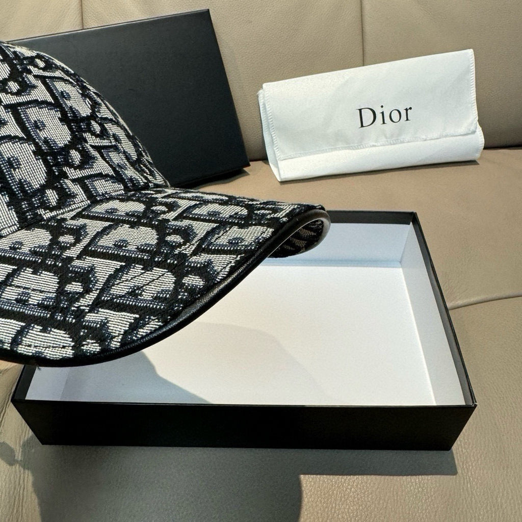Dior baseball cap brim close-up with black and white Oblique monogram pattern