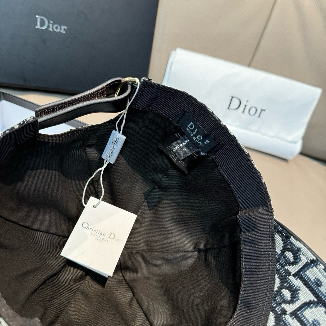 Dior cap interior with adjustable strap and black lining