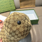 Gucci baseball cap top view with GG monogram fabric and round button