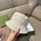Gucci bucket hat beige/cream with GG monogram, wide brim and stitched crown