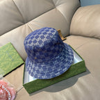 Gucci bucket hat in blue GG monogram fabric, side view