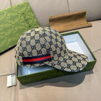 GG logo baseball cap in light beige with side brim and navy red web stripe