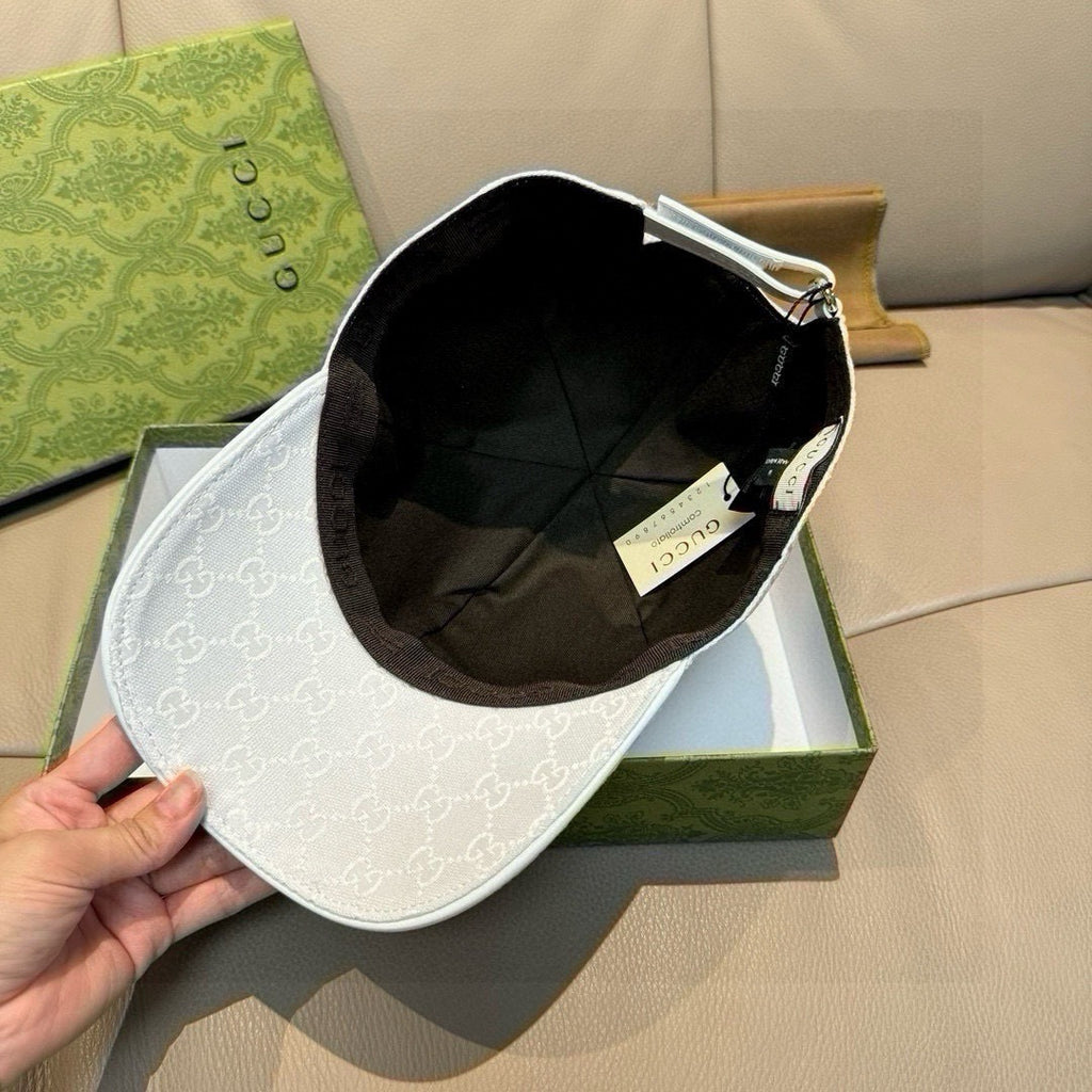 Gucci white GG monogram baseball cap with black interior lining