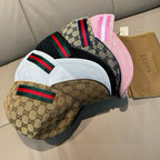 Gucci monogram baseball cap set: black, white, pink, and brown with Web stripes