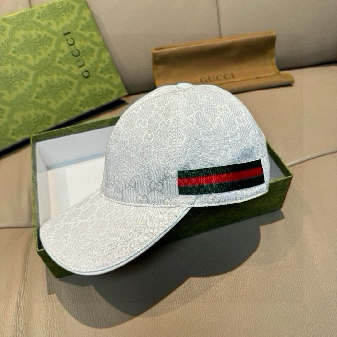 Gucci white GG monogram baseball cap with red-green Web stripe