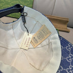 Gucci blue GG monogram baseball cap inside view with hanging tags