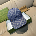 Gucci blue GG monogram baseball cap with curved brim and fabric-covered button