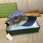 Gucci blue GG monogram baseball cap interior and back strap detail