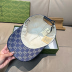 Gucci blue GG monogram baseball cap interior view with white lining