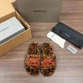 Balenciaga leopard-print faux-fur slide sandals with red embroidered straps