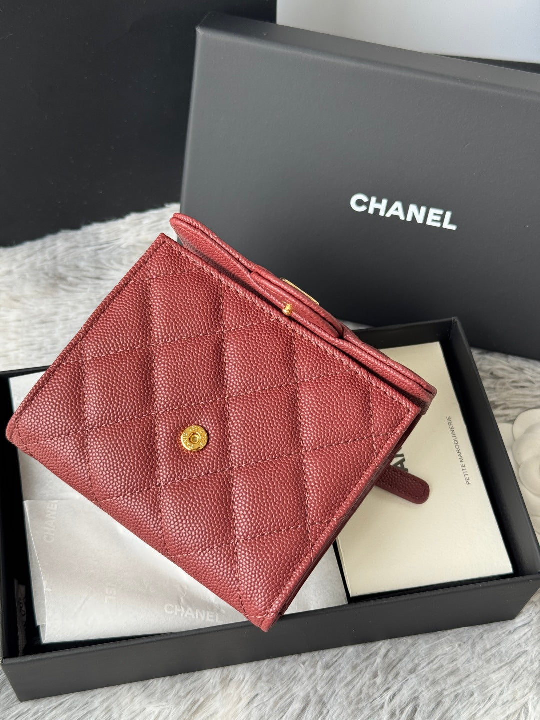 CHANEL small bag in red textured leather with flap and gold button closure
