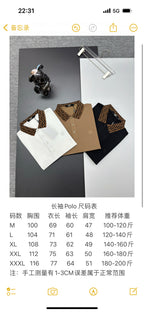 Mobile screen showing Fendi long-sleeve polo shirt size chart and measurements