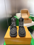 Louis Vuitton monogram lace-up boots in dark gray/black with silver-tone laces