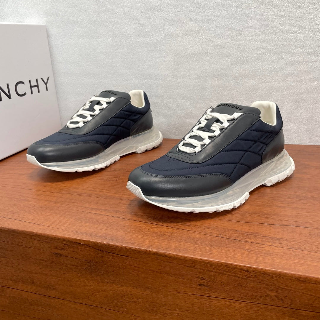 Givenchy quilted sneakers in navy with white laces and clear chunky sole