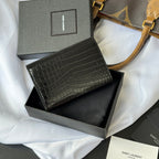 Small bag with front flap, black croc-embossed leather texture and smooth back panel