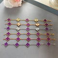 Van Cleef & Arpels clover charm bracelets set, purple enamel clovers with gold and silver links