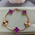 Van Cleef & Arpels clover charm bracelet, rose gold chain with purple enamel clovers