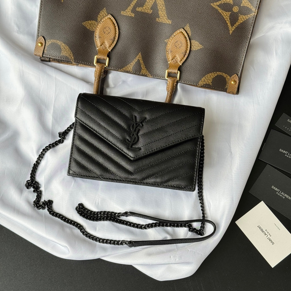 Black YSL small quilted shoulder bag with flap, chain strap