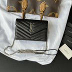 Black YSL small quilted shoulder bag with flap and silver chain strap