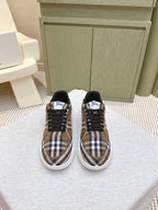 Burberry sneakers in brown plaid with black laces and white rubber sole
