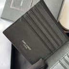 Black textured card holder wallet bag with embossed logo text on front
