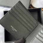 Small textured leather card holder wallet with multiple card slots and brand print