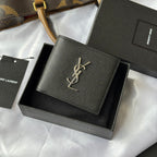 Black textured small wallet bag with gold YSL logo on front