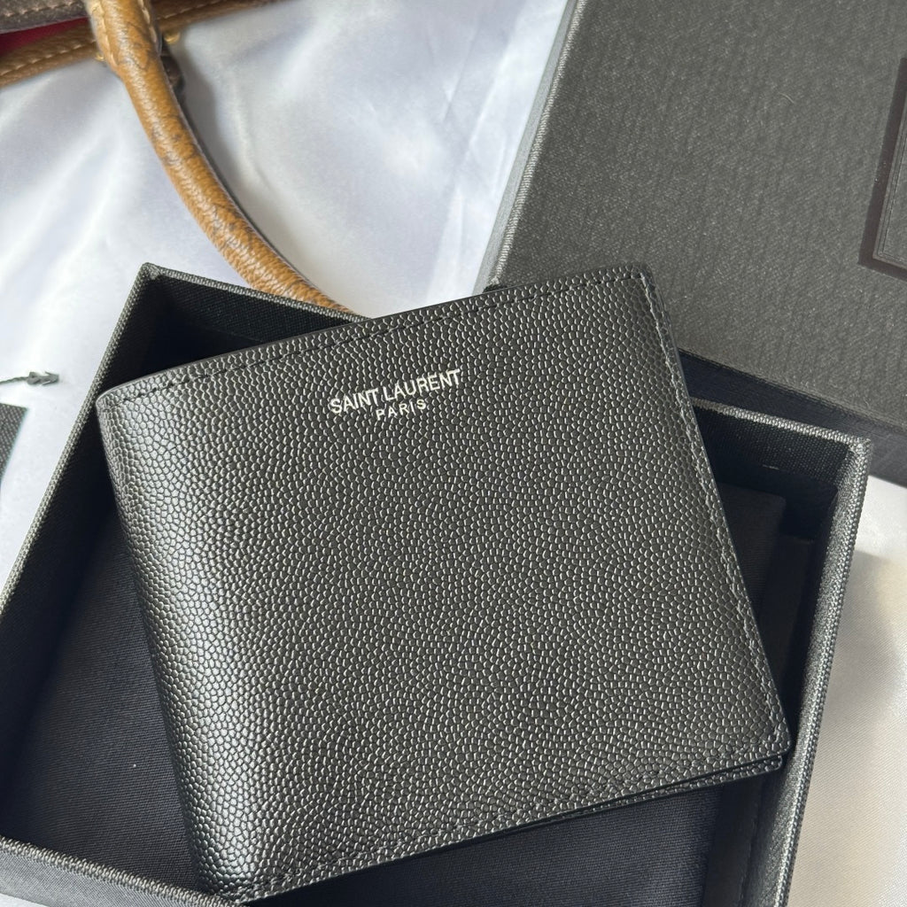 Small bag with textured dark leather front panel and Saint Laurent Paris logo centered