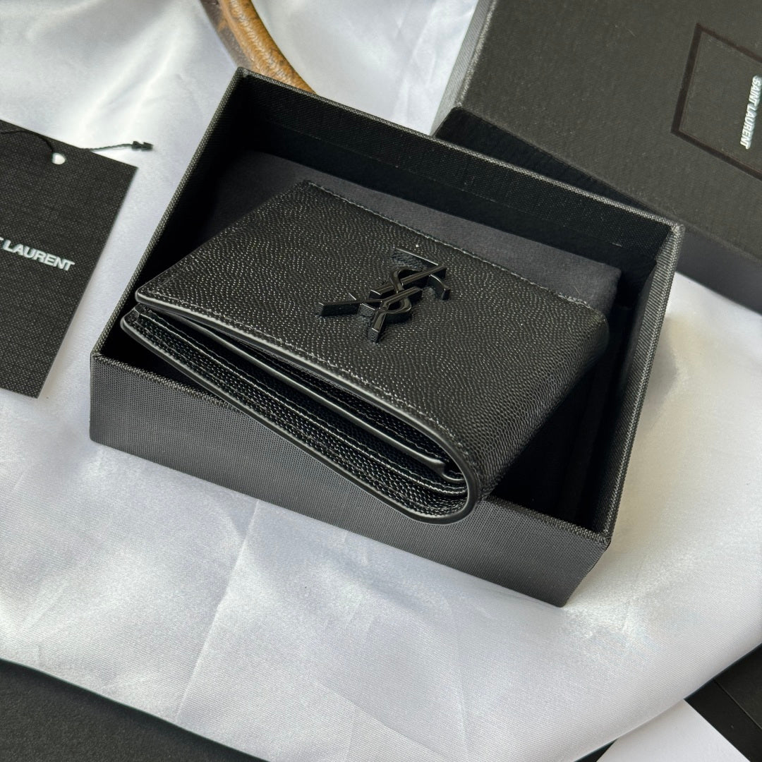 Small leather bag with YSL logo front and curved double-edge zipper detail