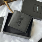 Small leather bag with top-grain texture and YSL logo center front