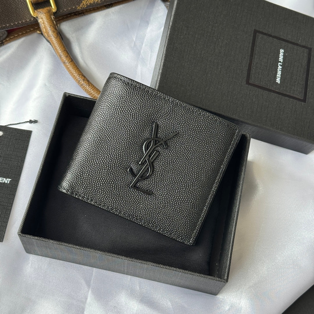 Small leather bag with top-grain texture and YSL logo center front