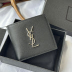 Black textured small leather bag with gold YSL monogram center front