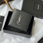 Black textured small leather bag with YSL monogram on front panel