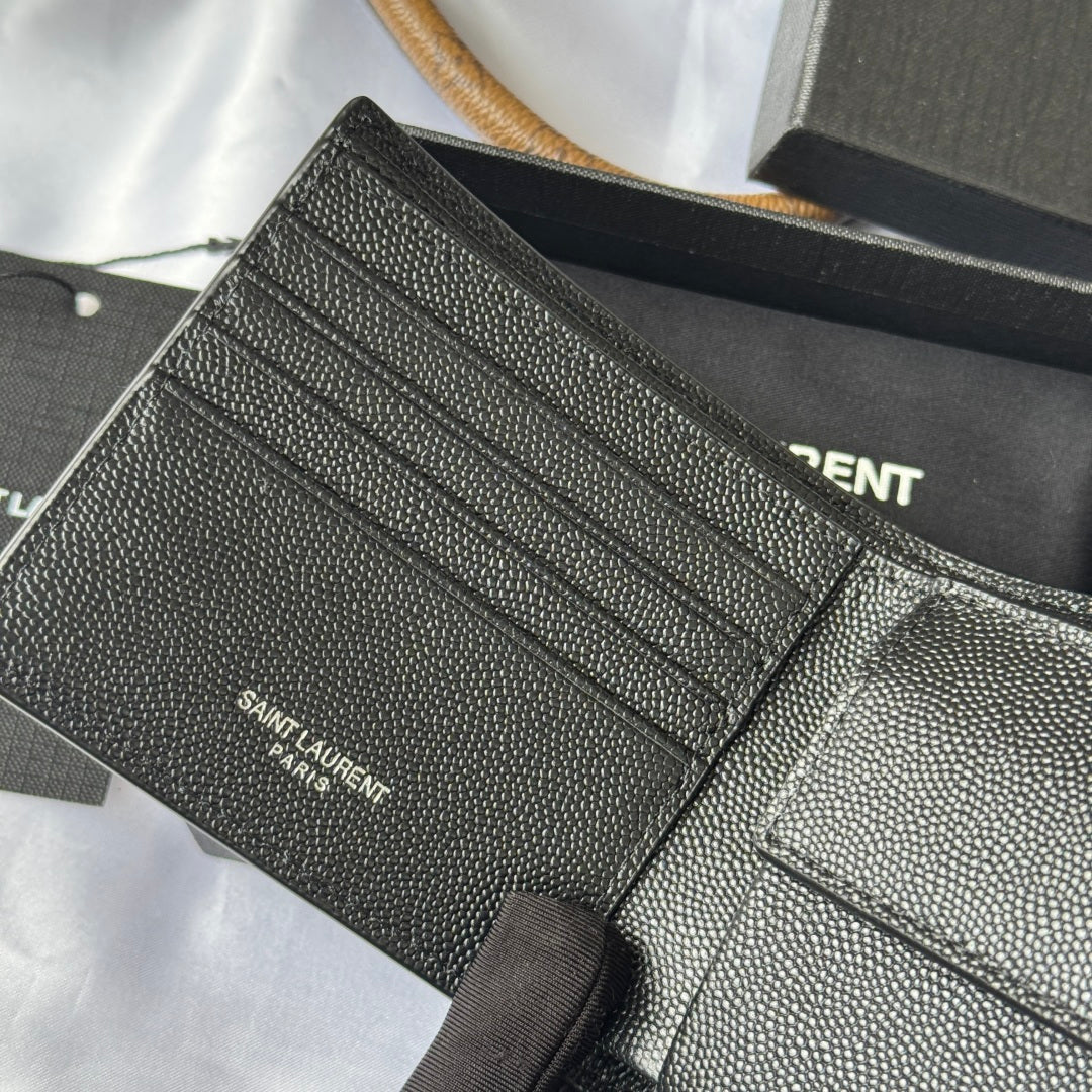 Black textured leather card holder interior with stitched card compartments