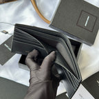 Small bag wallet open side view, showing card slots and stitched edges