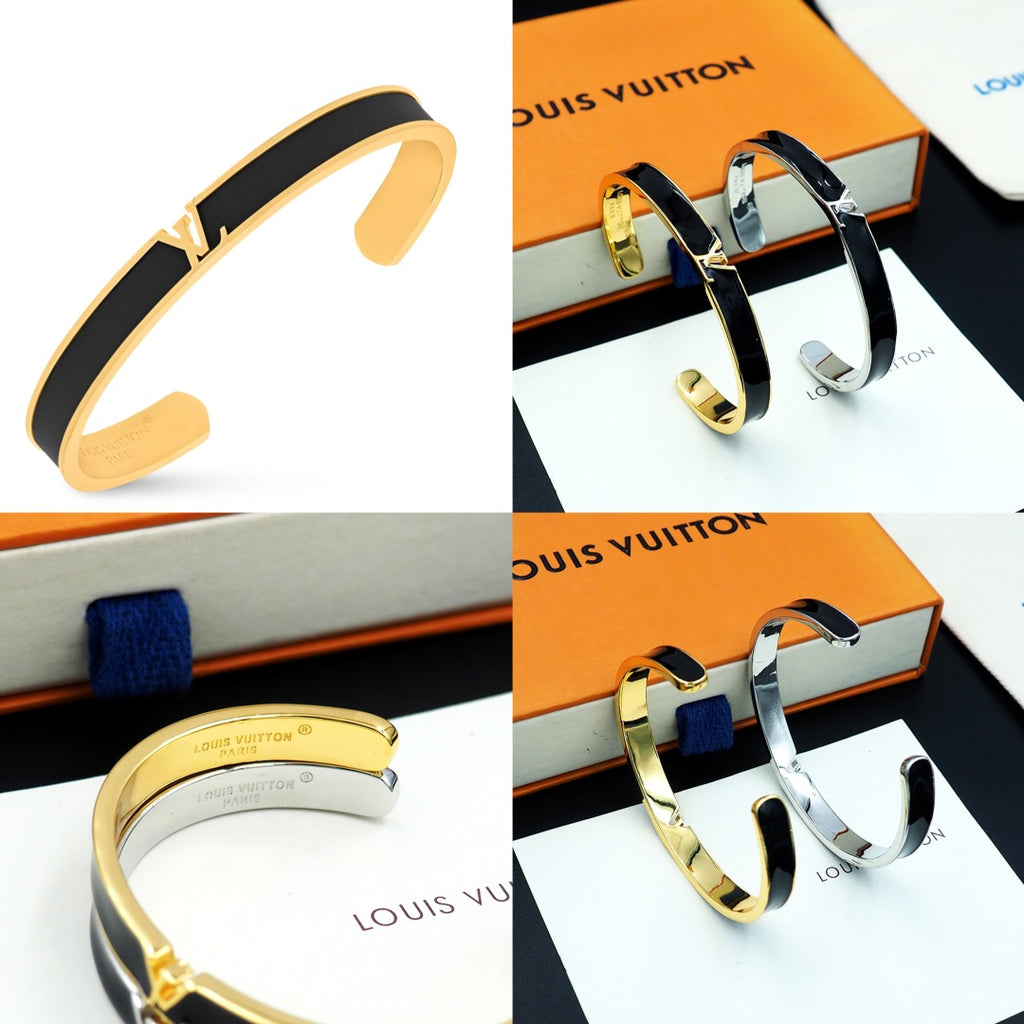 Louis Vuitton hoop bracelet set, black enamel with gold-tone and silver-tone accents