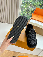 Louis Vuitton unisex loafer outsole, black rubber tread with small logo