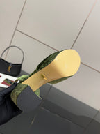 Gucci green platform high-heel sandal outsole, heel view