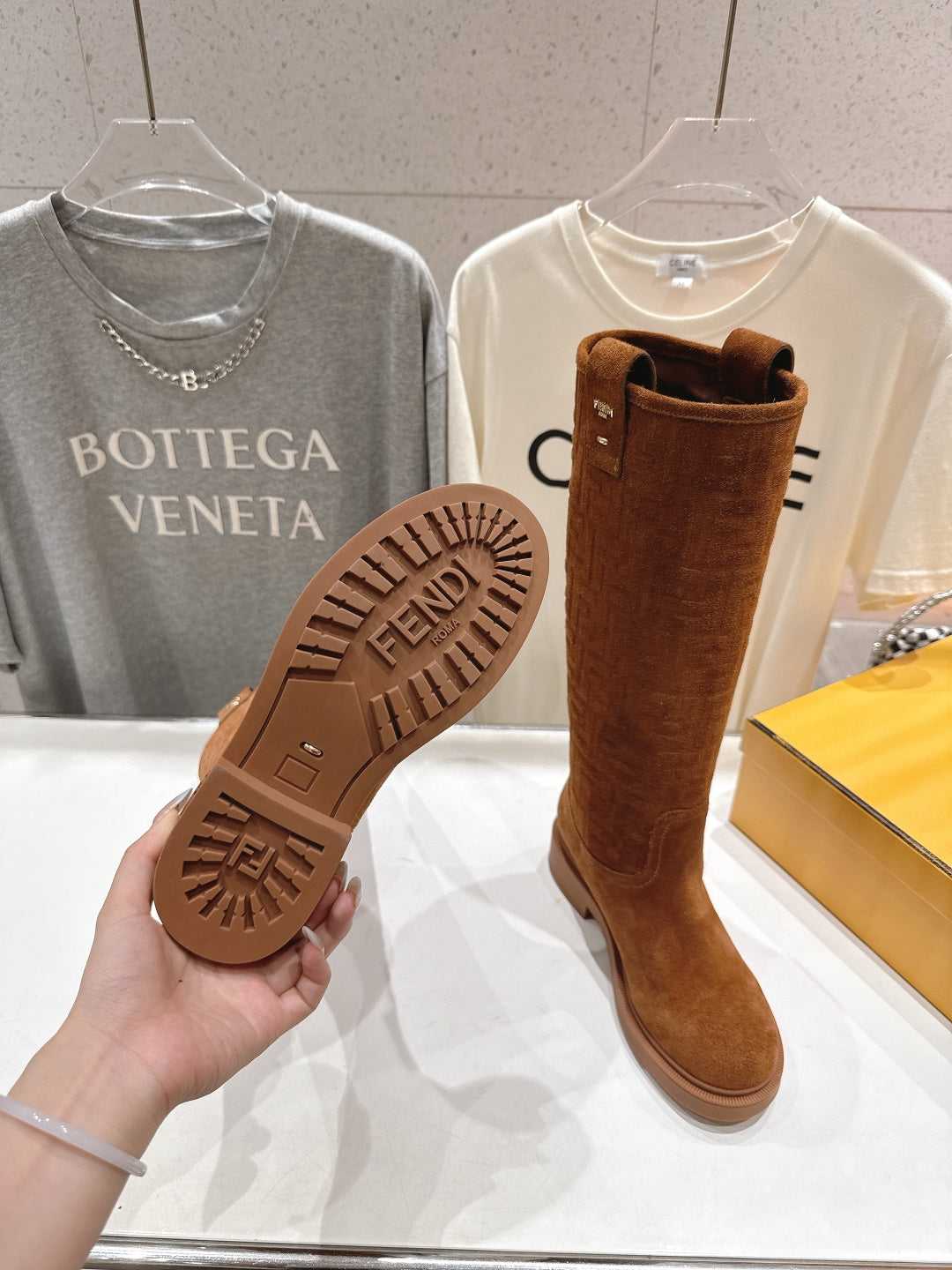 Brown boot tread sole with Fendi logo grip pattern